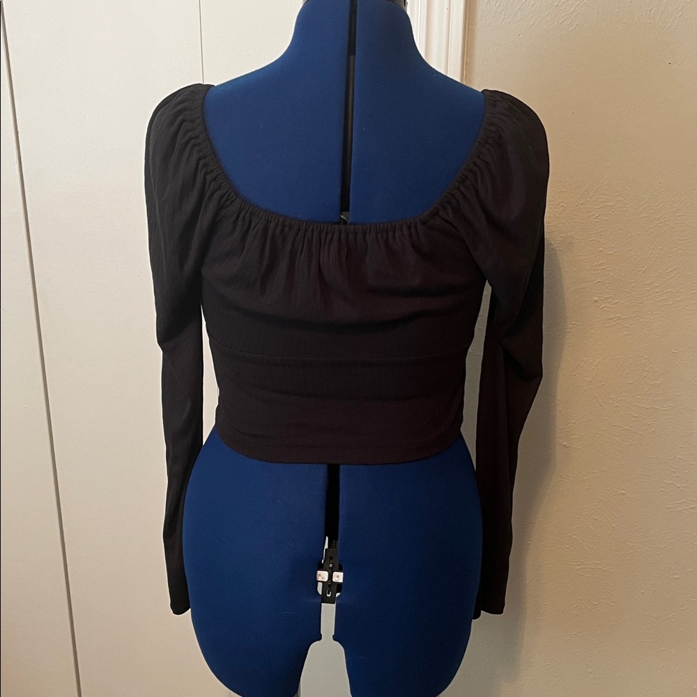 Madewell Burleigh Square Neck Cropped Long Sleeve Black Top - Picture 4 of 10